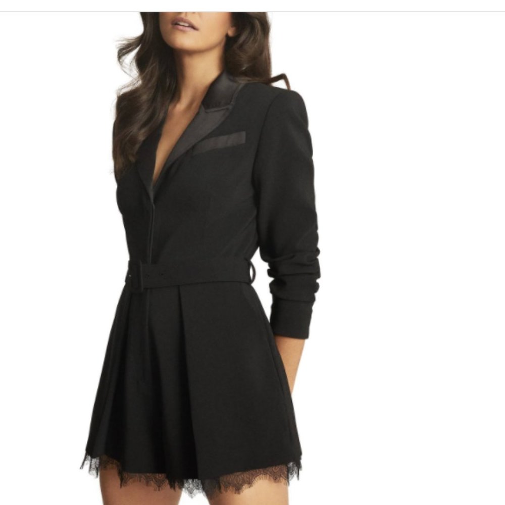 Reiss Black Lace Trim Jumpsuit